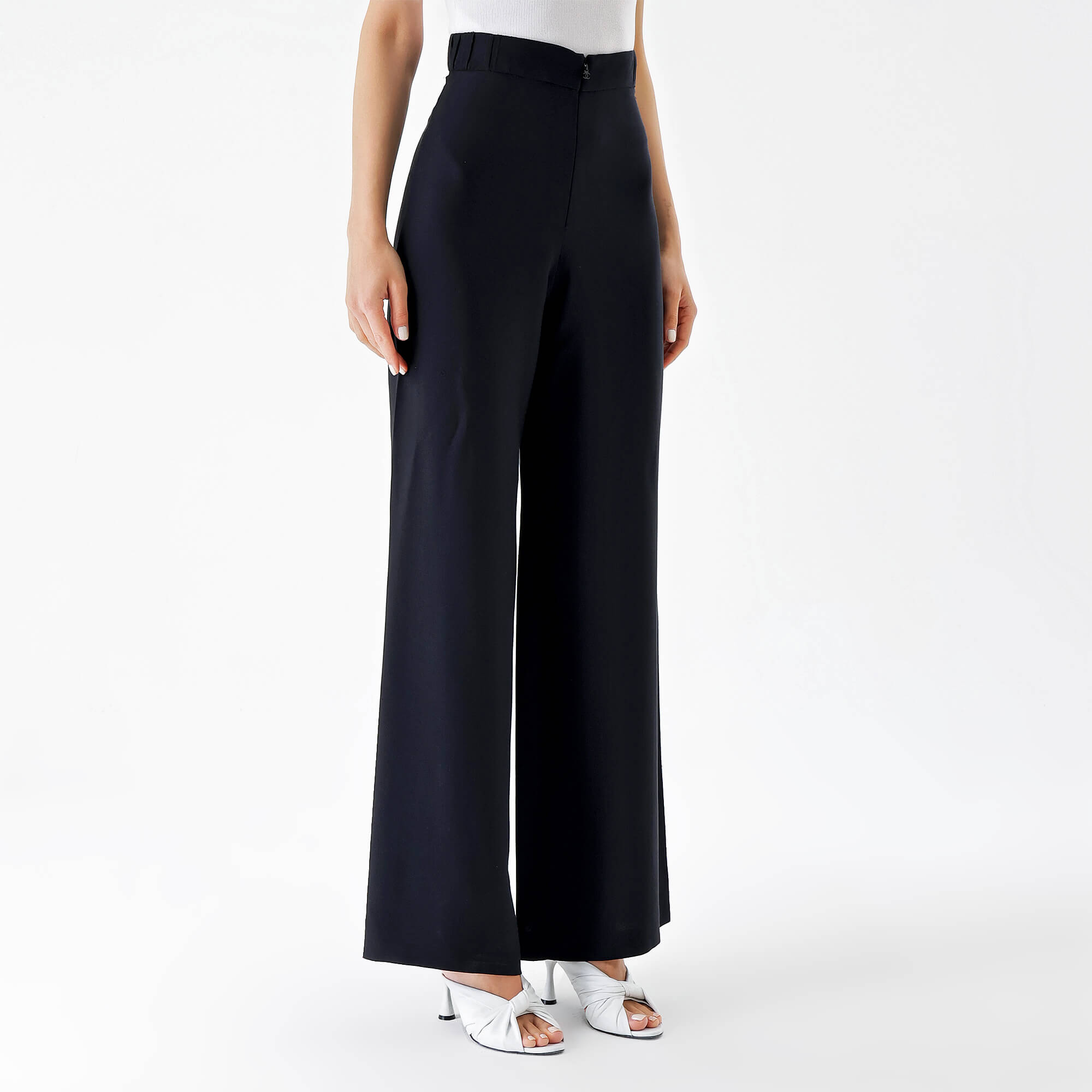 Chanel - Black Silk CC Zip Pants